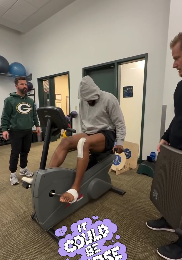 Micah Parsons rehabbing at Lambeau with the trainers (from Micah's IG)