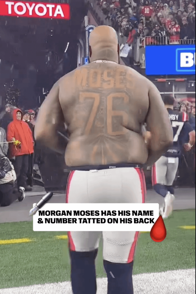 Morgan Moses has his name and number tattooed on his back