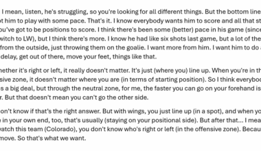 [Charlie O'Connor] Asked Tocchet today if he'd consider moving Michkov back to RW, or if he think he'll keep him at LW the rest of the season. He didn't rule it out, but it's clear Tocchet still thinks Michkov is benefitting from the LW/RW switch & is skeptical it's hurting him offensively: