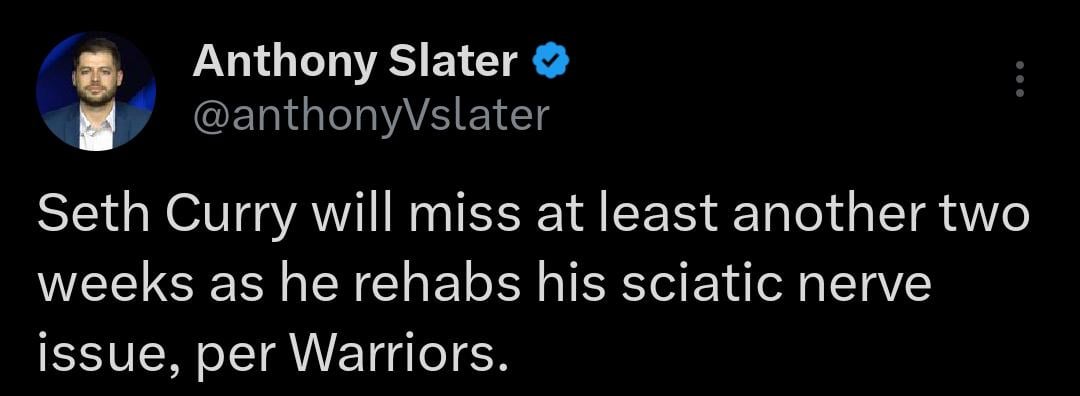 Seth Curry will miss at least another two weeks as he rehabs his sciatic nerve issue, per Warriors.