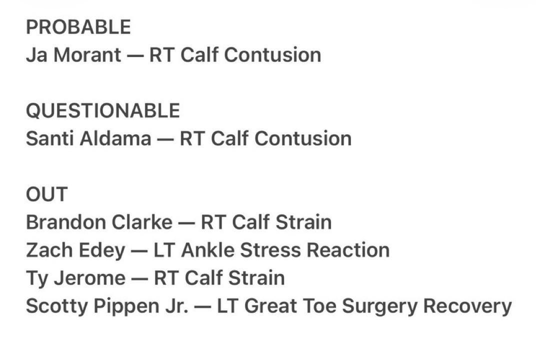 Ja Morant is probable tomorrow