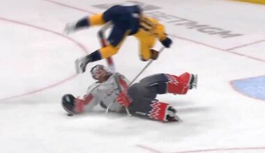 While racing for a loose puck, Charlie Lindgren flips Steven Stamkos after pitchforking him in the nads