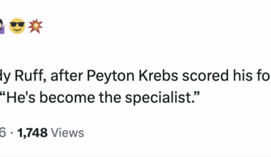 [Rachel Lenzi] Lindy Ruff, after Peyton Krebs scored his fourth empty-net goal of the season: “He's become the specialist.”