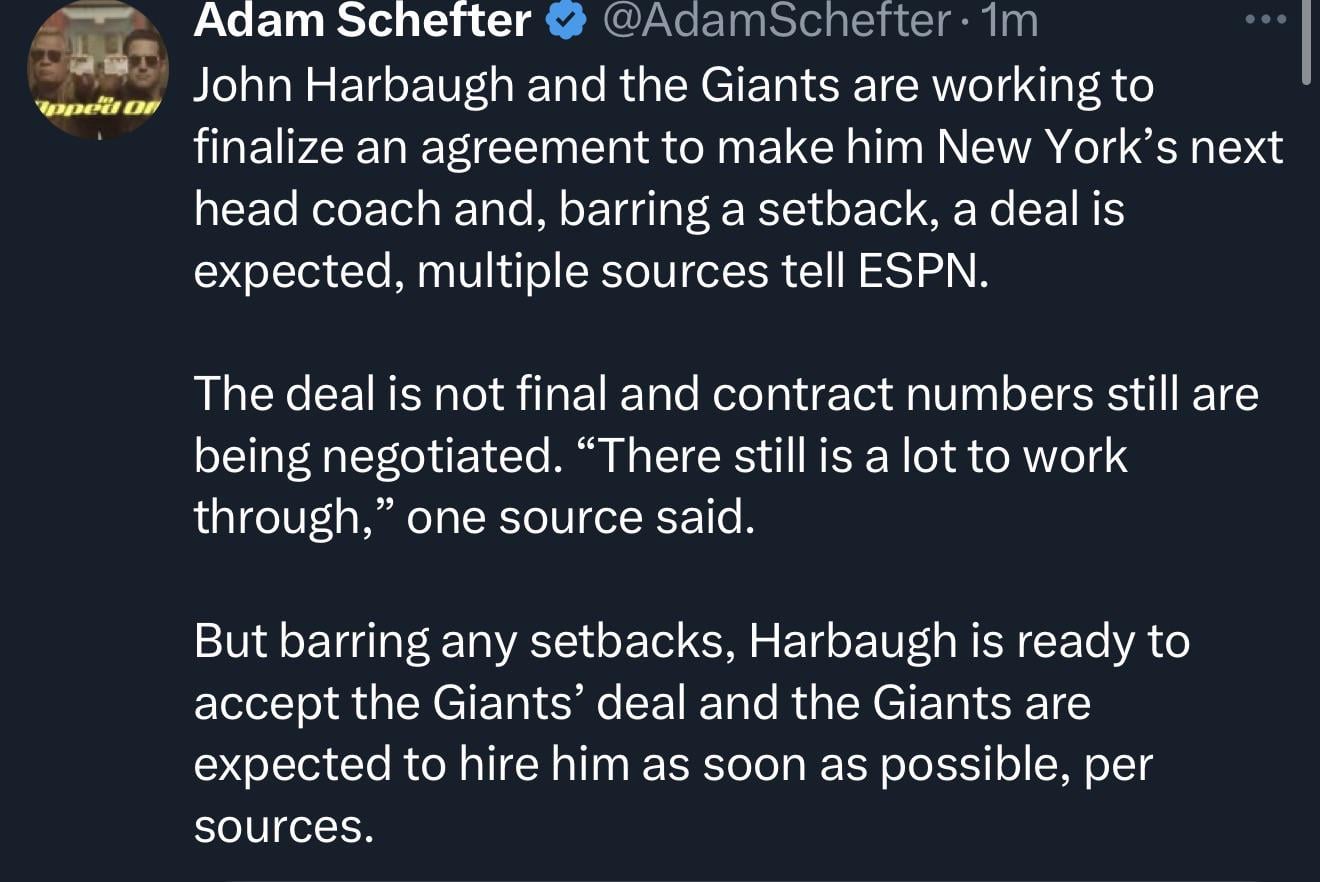 John Harbaugh to the Giants.