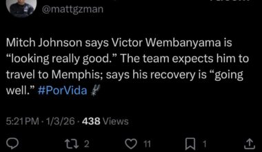[Guzman] Wemby is recovering well and is expected to travel to Memphis