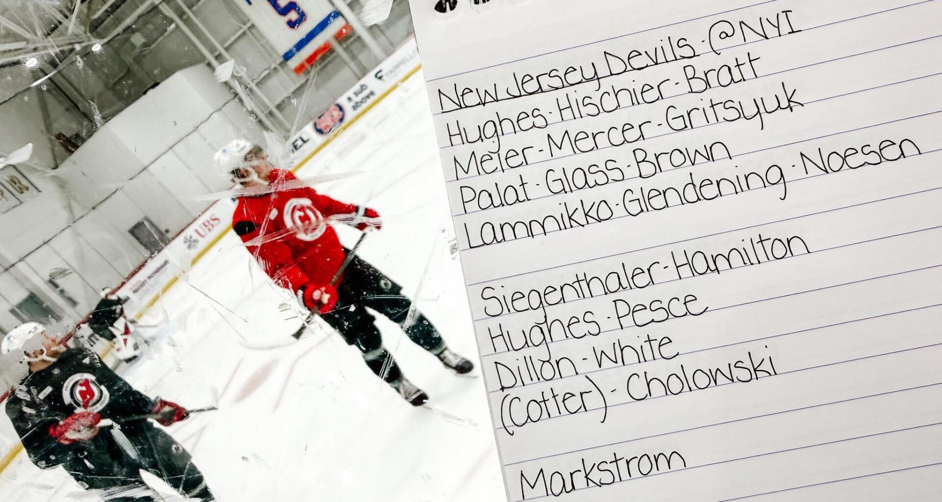 [Stein] Here’s your #NJDevils lines and pairings from morning skate and likely what we’re looking at against the #Isles tonight. No changes other than Markstrom starting.