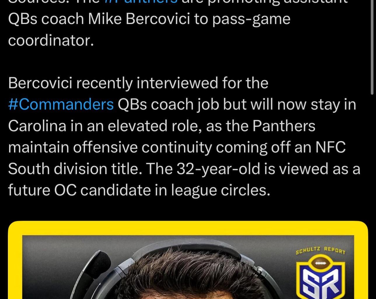 [Schultz] Bercovici promoted to pass game cordinator