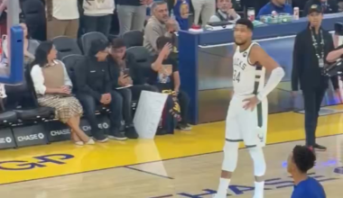 Giannis watching the Dubs warm up 👀