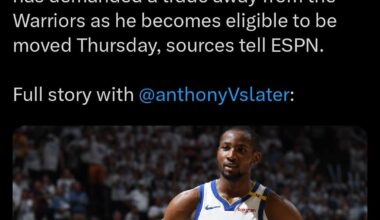 Golden State's Jonathan Kuminga has demanded a trade away from the Warriors as he becomes eligible to be moved Thursday, sources tell ESPN.