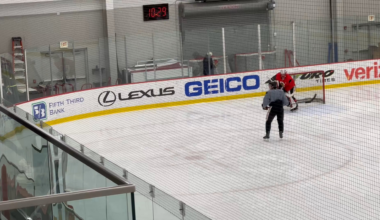 @CharlieRoumeliotis - "Connor Bedard and Frank Nazar are on the ice before practice in non-contact jerseys. #Blackhawks"