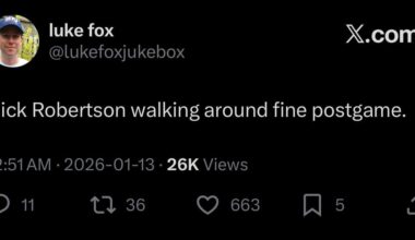 [Fox] Nick Robertson walking around fine postgame.