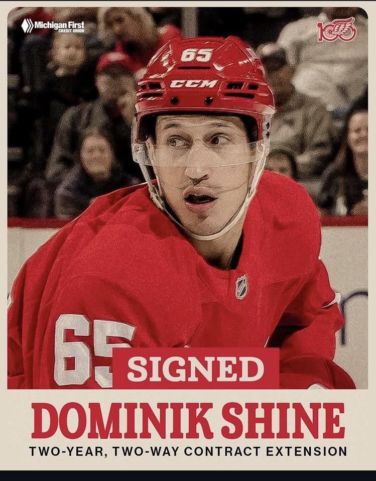 Shine signed to 2 year 2 way deal via Red Wings socials