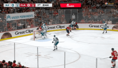Vinny Desharnais welcomes Matthew Tkachuk back with a booming open ice hit!