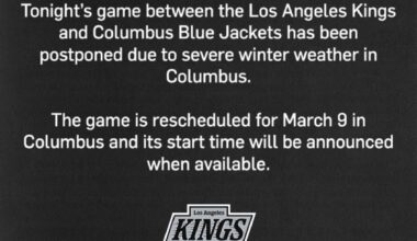 Tonight’s game in Columbus has been postponed due to weather