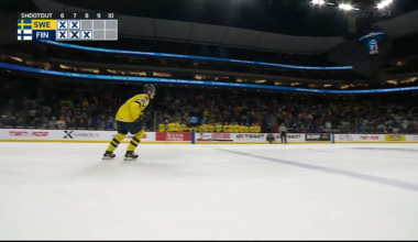 Anton Frondell with the shootout winner to send Team Sweden to the gold medal game in the 2026 IIHF World Junior Championship