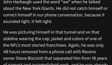 Harbaugh had said “we” when referring to the Giants before he even interviewed…