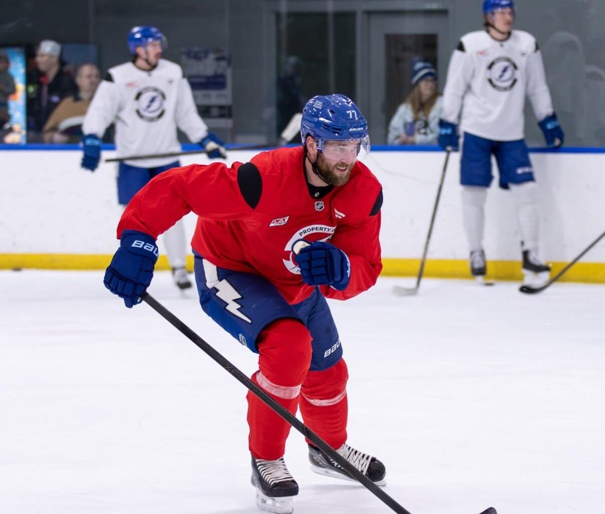 Hedman at practice in a non contact jersey