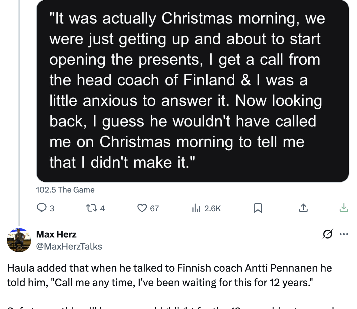 How Haula found out he was going to the Olympics