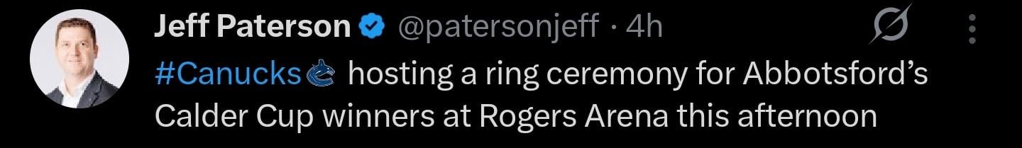Calder Cup Ring Ceremony happened today @patersonjeff [X/Twitter]
