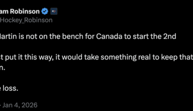 [Robinson] Brady Martin is not on the bench for Canada to start the 2nd

Let's just put it this way, it would take something real to keep that kid out of action. 

Massive loss.