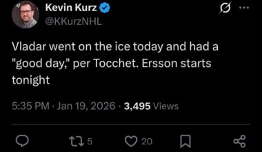 [Kurz] Vladar went on the ice today and had a "good day," per Tocchet. Ersson starts tonight