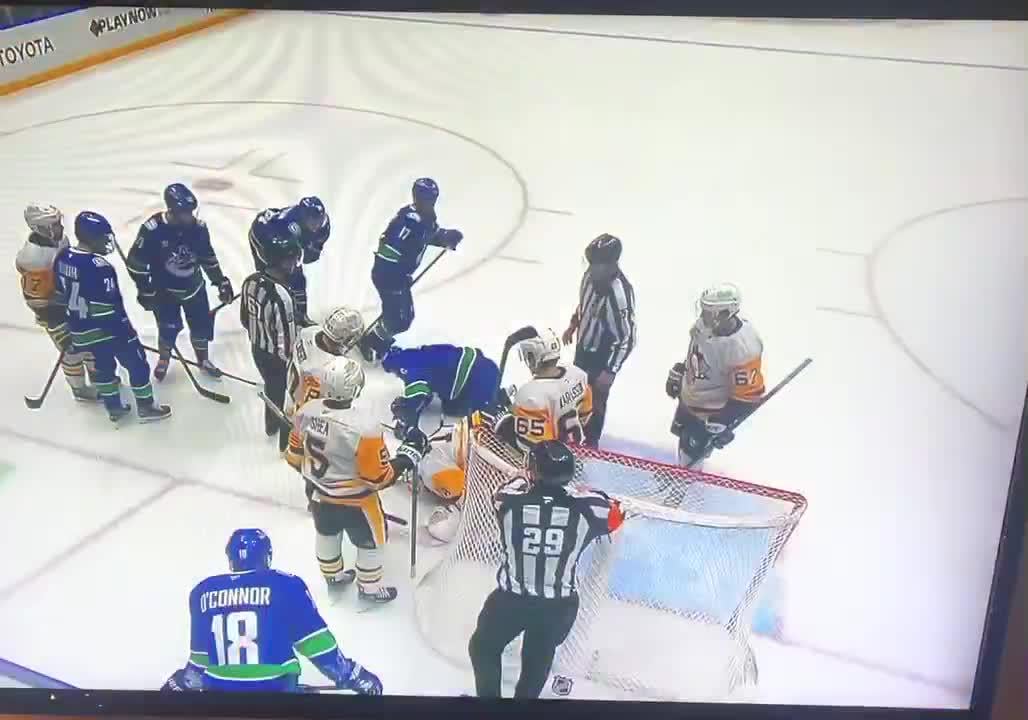 Geno Malkin got his shoulder bumped on the bench and collapsed in pain. A shoulder injury kept 71 out 15 games earlier this season