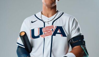 Aaron Judge posing in his Team USA jersey as a part of the MLB The Show 26 cover shoot