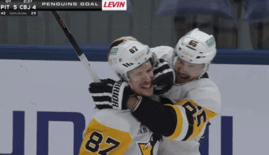 Karlsson Hitting Crosby With the Mustache Celly After His Walk-Off OT Goal Against Columbus