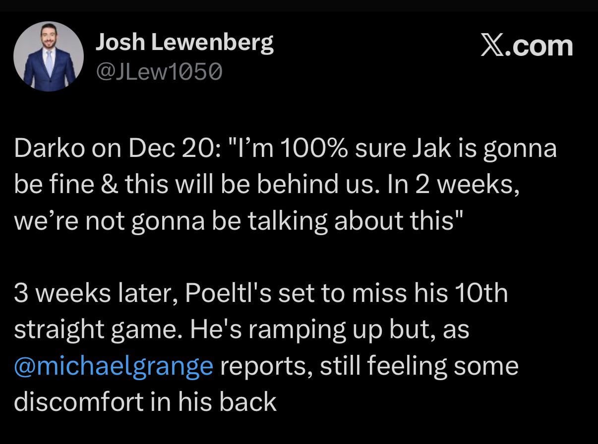 I expect them to shut Jakob down for the season. This has been going on for 2 months now. It’s not going to magically heal out of no where