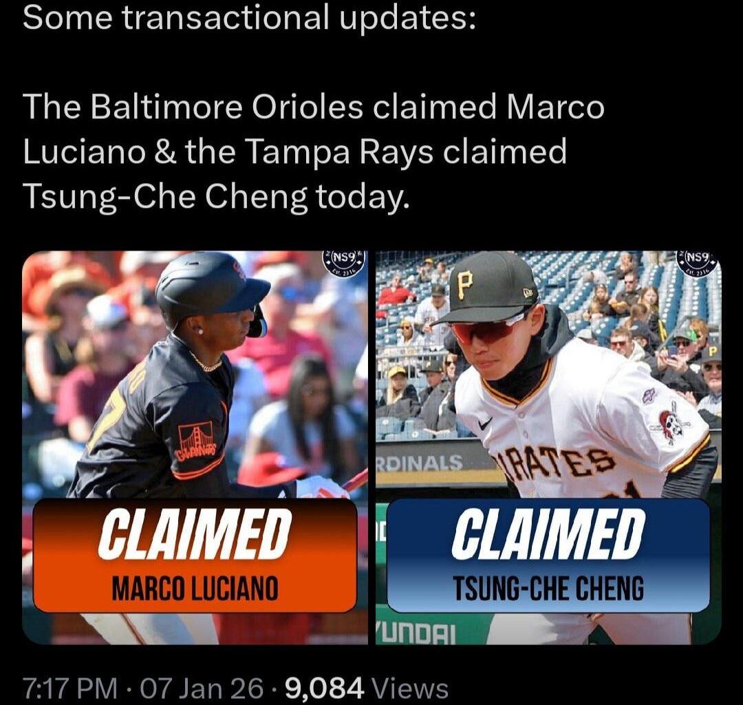 The Baltimore Orioles claimed Marco Luciano & the Tampa Rays claimed Tsung-Che Cheng today. (NS9)