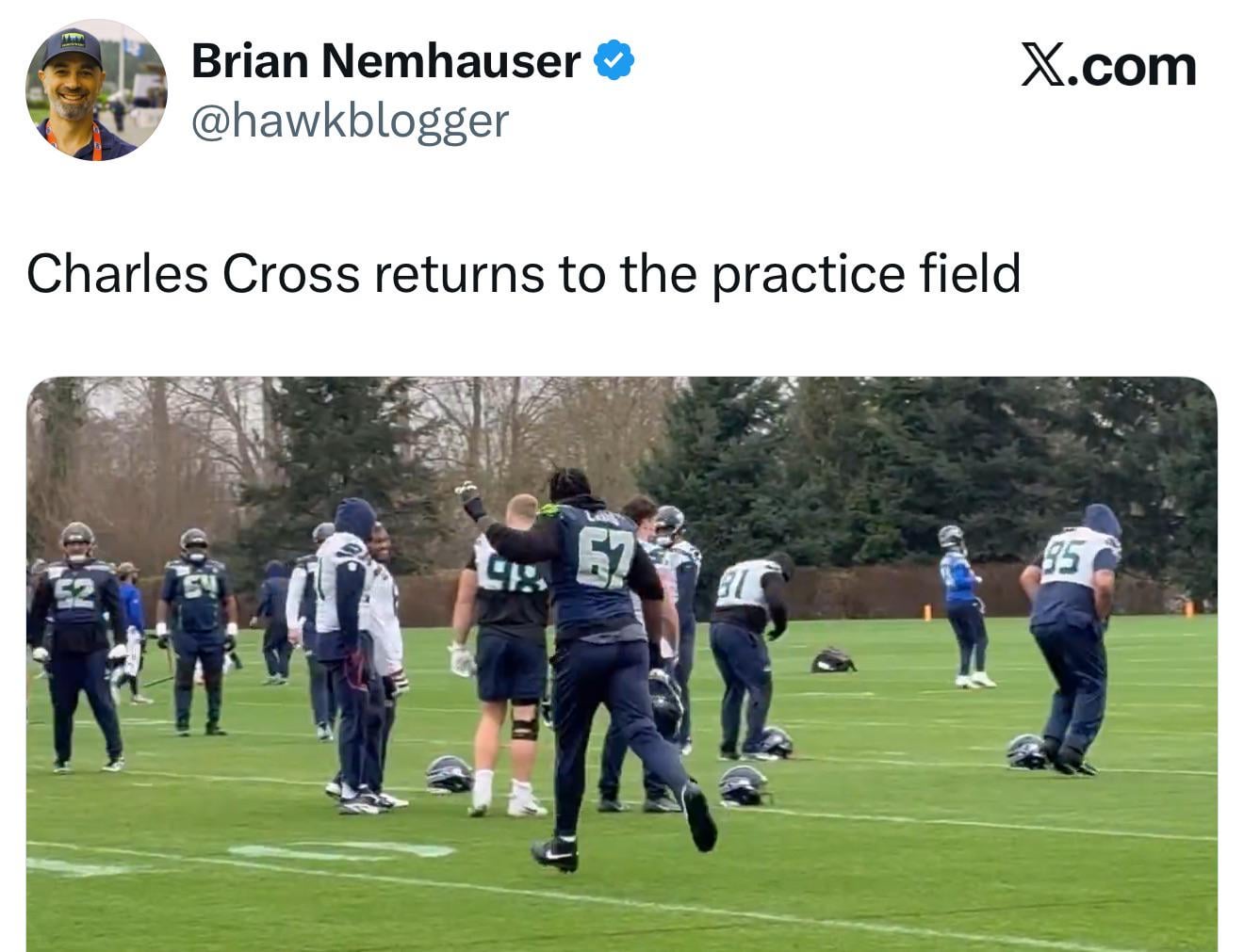 [Nemhauser] Charles Cross returns to the practice field