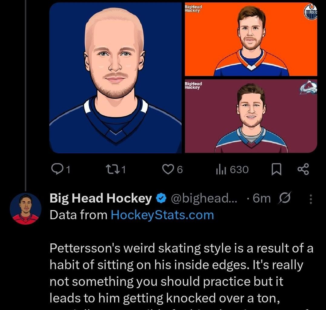 [BigHeadHockey] Highest WAR derived from penalty differential, since 2018/19: Pettersson's weird skating style is a result of a habit of sitting on his inside edges. It's really not something you should practice but it leads to him getting knocked over a ton, partially responsible for him drawing...