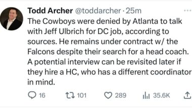 [Archer] The Cowboys were denied by Atlanta to talk with Jeff Ulbrich for DC job