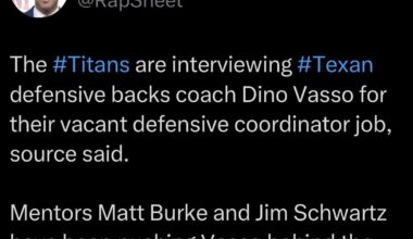 Titans interview our DB coach Dino Vasso for their DC role