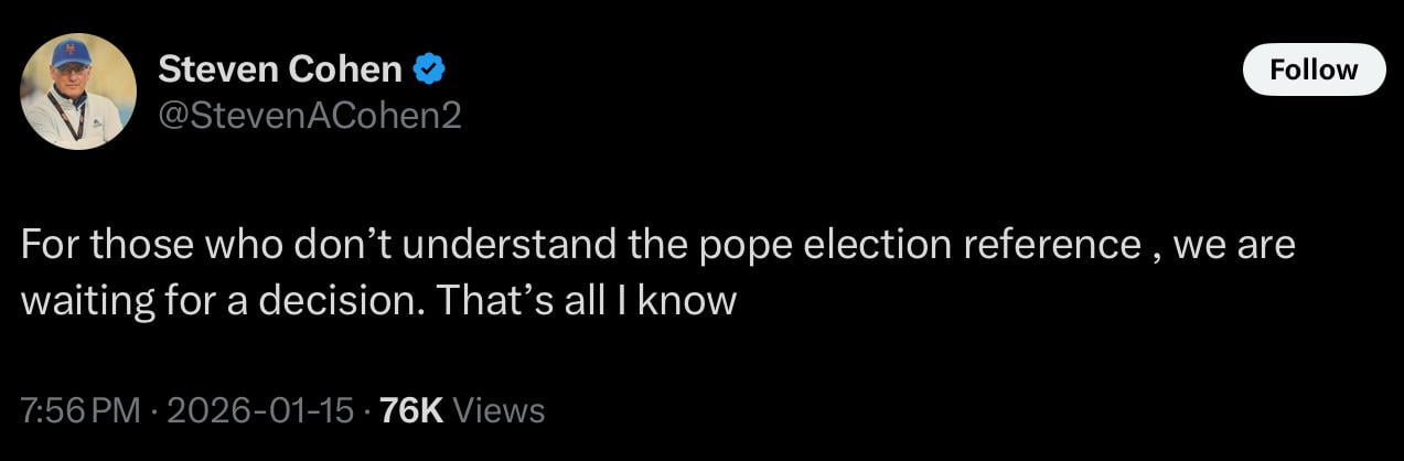 Steve Cohen explain his cryptic message on X: