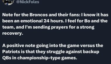 Nick Foles with words of encouragement for the Broncos