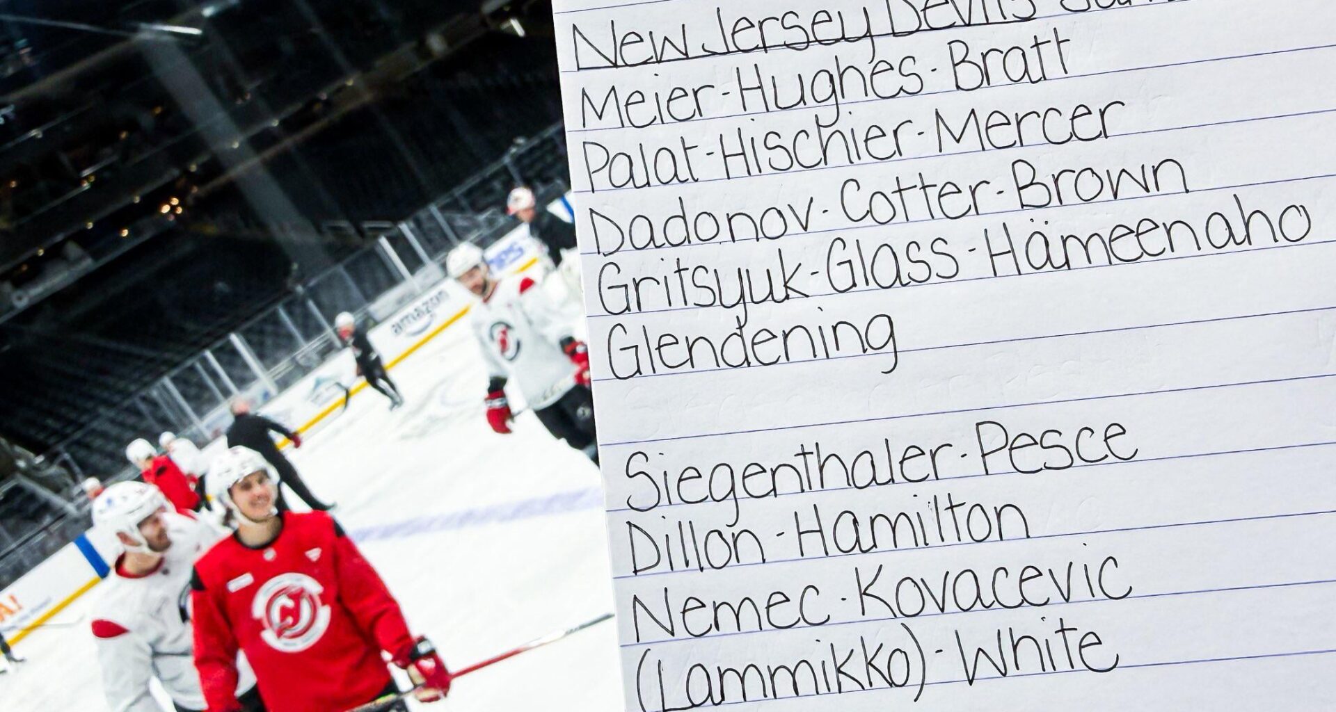 [Stein] If it ain’t broke, don’t fix it. Here’s the #NJDevils lineup from practice today, a day before a matchup with the Kraken in Seattle.