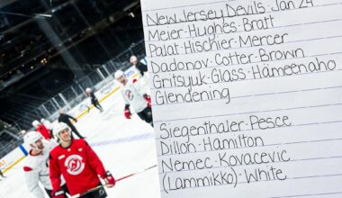 [Stein] If it ain’t broke, don’t fix it. Here’s the #NJDevils lineup from practice today, a day before a matchup with the Kraken in Seattle.