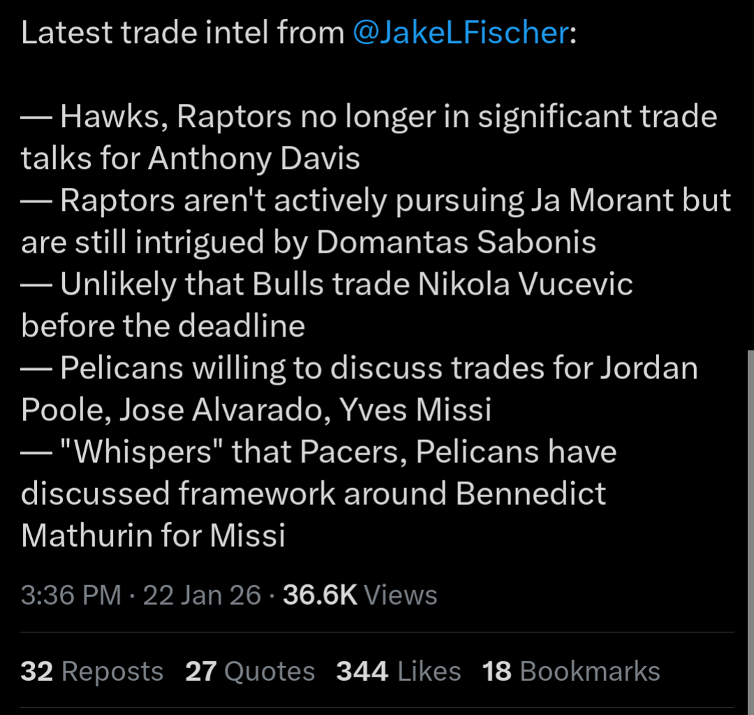 [ Jake Fischer ] Hawks no longer in significant trade talks for Anthony Davis