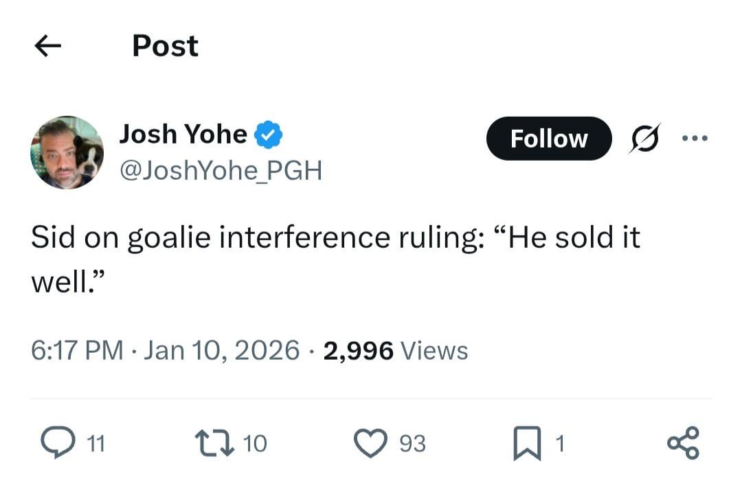 Sid calls out the goalie interference call.
