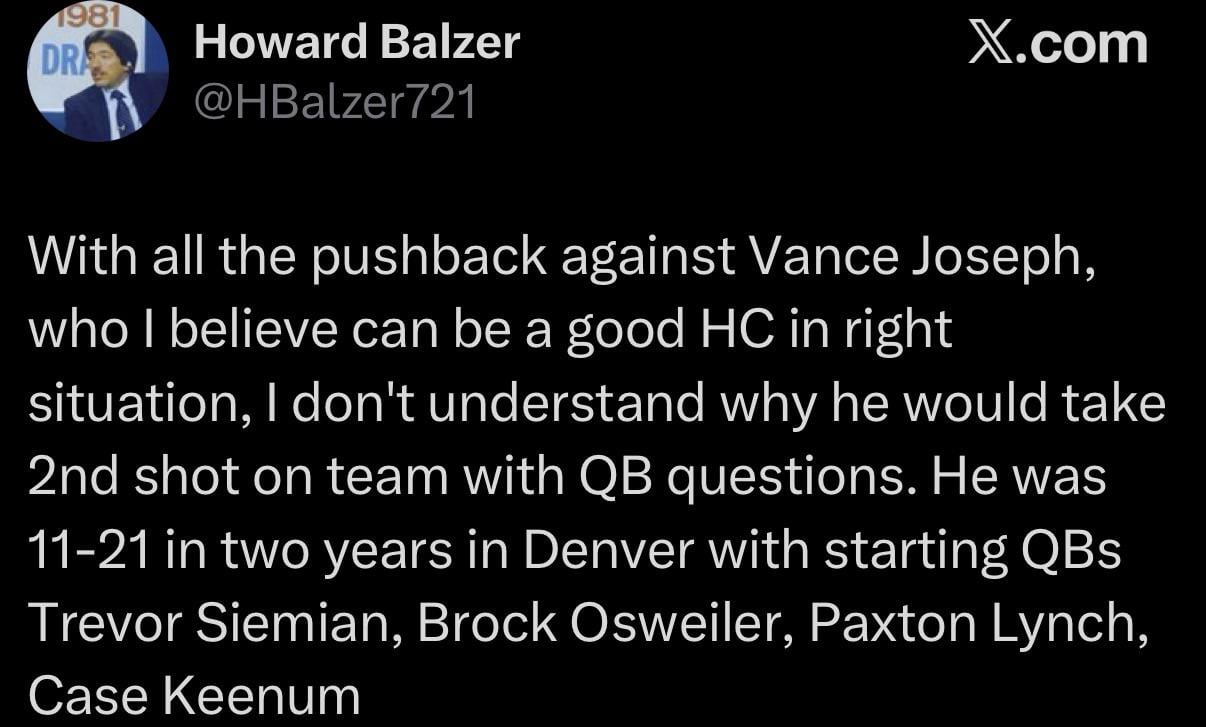 There's no way we're running with the narrative that VANCE JOSEPH is too good for us