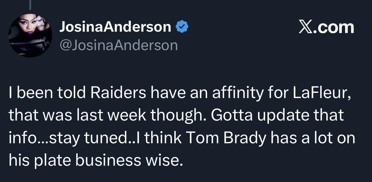 [Josina Anderson] Been told Raiders have an affinity for LaFleur, that was last week though.