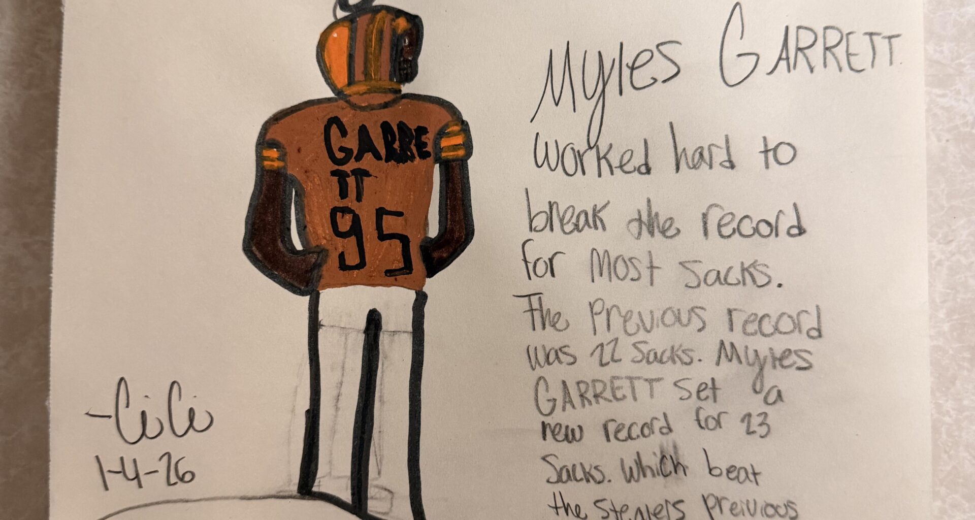 A drawing my daughter said to “post it on yours Browns fan thing”