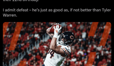 [David J. Gautieri] Colston Loveland joins Brock Bowers as the only rookie TE’s in NFL History to post 10+ receptions in a game before their 22nd birthday.