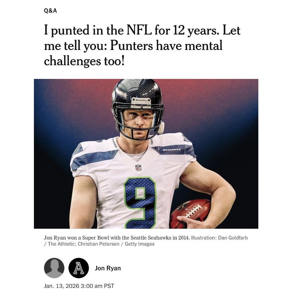 Former Seahawk Punter Jon Ryan writes an article for The Athletic about the mental challenges of punting