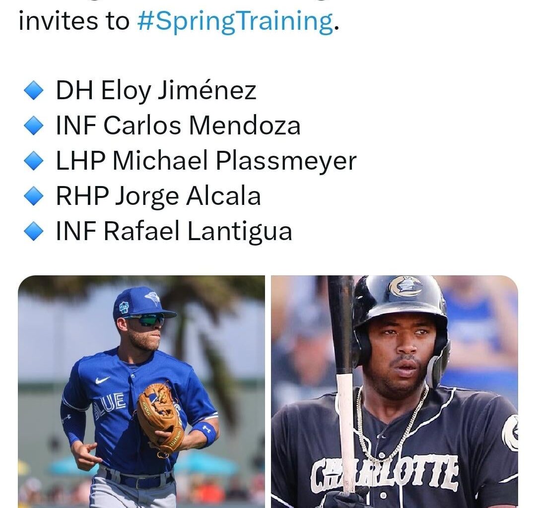 [Blue Jays] OFFICIAL: We’ve signed the following free agents to Minor League deals with invites to #SpringTraining. DH Eloy Jiménez, INF Carlos Mendoza, LHP Michael Plassmeyer, RHP Jorge Alcala, INF Rafael Lantigua