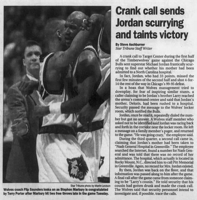 Does anyone else remember the huge home upset of the ‘97-‘98 Chicago Bulls? Had no idea a prank caller had a huge influence on the outcome of the game until today.
