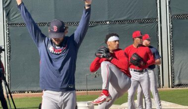 [Andrew Parker] First looks at Red Sox top draft picks Kyson Witherspoon and Anthony Eyanson throwing bullpens this morning in Fort Myers. Throwing alongside Kutter Crawford and Wyatt Olds.