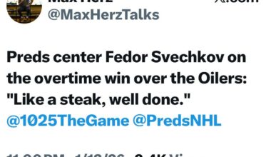 [Herz] Preds center Fedor Svechkov on the overtime win over the Oilers: "Like a steak, well done."