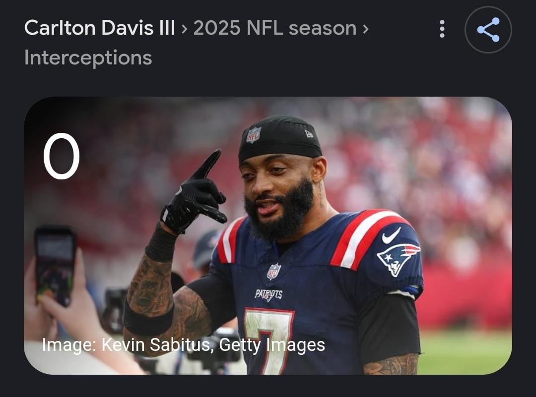 Former Buccaneer Carlton Davis with 2 INTs in first half of Pats/Texans game